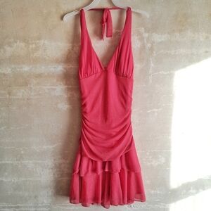 314a. peach pink vintage Taboo sparkly halter neck y2k fairy mini dress, L